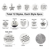 72 Pcs 12 Styles Tibetan Style Alloy Pendants, Mixed Shapes, Antique Silver, 6pcs/style
