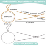 10Pcs 2 Colors Adjustable 304 Stainless Steel Slider Bracelets Making, Bolo Bracelets, Golden & Stainless Steel Color, Single Chain Length: about 11cm, 5pcs/color