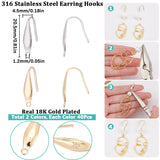 80Pcs 2 Colors 316 Surgical Stainless Steel Earring Hooks, Ear Wire, Real Gold Plated & Stainless Steel Color, 20x4.5x1mm, Hole: 1.2mm, Pin: 0.8mm, 40Pcs/color