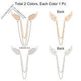 2Pcs 2 Colors Men's Crystal Wings Scarf Collar Brooch Lapel Pin, Alloy Rhinestone Badge Hanging Chains for Suit Tuxedo, Platinum & Light Gold, 225mm, 1pc/color