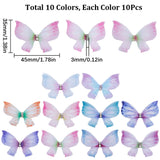 100Pcs 10 Colors Gradient Color Double Layer Fibre Tulle Ornament Accessories, 3D Craft Organza Butterfly, with Crystal Rhinestone, Mixed Color, 45x35x3mm, 10pcs/color