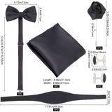 Safety Brooches, Satin Bow Tie for Men, with Handkerchief and Iron Cufflink, Men's Polyester Cummerbund with Magic Tape, Black, 6pcs/bag