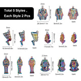 10Pcs 5 Styles Alloy Pendants, Cadmium Free & Lead Free, Mixed Shapes, Rainbow Color, 2pcs/style
