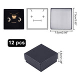 Cardboard Jewelry Boxes, with Black Sponge, for Jewelry Gift Packaging, Square, Black, 7.5x7.5x3.5cm