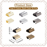 150Pcs 5 Colors Iron Folding Crimp Ends, Triangle, Mixed Color, 12x10x5mm, 30Pcs/color