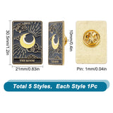 5Pcs 5 Style Fashion Tarot Card Enamel Pins, Golden Alloy Sun & Star & Moon & Skull Brooches for Backpack Clothes, Mixed Color, 30.5x21x10mm, Pin: 1mm, 1Pc/style