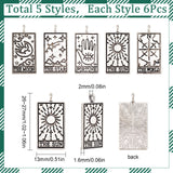 30Pcs 5 Style Tibetan Style Alloy Pendants, Rectangle with Tarot Pattern, Antique Rose Gold, 26x13mm, 6pcs/style