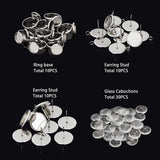 DIY Earring & Finger Ring Making Kits, with Stainless Steel Settings, 12mm Transparent Clear Glass Cabochons, Stainless Steel Color, 60pcs/box