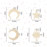 32Pcs 8 Styles Brass Connector Charms, Long-Lasting Plated, Sun & Star & Moon, Mixed Color, 13~22x12~18x0.5~1mm, Hole: 1.2mm, 4pcs/style