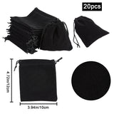 20Pcs Rectangle Velvet Drawstring Pouches, Candy Gift Bags Christmas Party Wedding Favors Bags, Black, 12x10cm