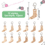 12Pcs 12 Style Sock Pendant Locking Stitch Markers, Crochet Lobster Clasp Charms, Lemon Chiffon, 3.2cm, 1pc/style