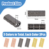 9Pcs3 Colors Alloy Watch Band Adapter Connectors, Watch Belt Trim Accessories, Column, Mixed Color, 18x8x6mm, Hole: 2mm and 2x3mm, 3pcs/color