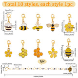 Bee & Honeycomb Theme DIY Knitting Tools, including Alloy Enamel Pendant Stitch Markers and Beaded Knitting Row Counter Chains, Golden, 23.5cm