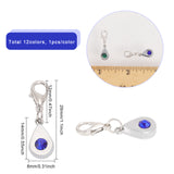 1 Set Birthstone Theme Alloy Glass Rhinestone Pendant Decorations, Zinc Alloy Lobster Claw Clasp Charms, Clip-on Charms, Mixed Color, 28mm, 12 colors, 1pc/color, 12pcs/set