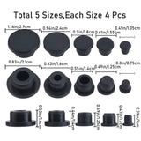 20Pcs 5 Style Silicone Hole Plugs, Snap in Hole Plugs, Post Pipe Insert End Caps, for Furniture Fencing, Round, Black, 10.5~29x10~14mm, 4pcs/style