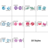 Transparent Acrylic Charms & Beads, AB Color Plated, Mixed Shapes, Mixed Color, 12x11mm, Hole: 1.6mm, 300g/bag