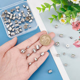 80Pcs 8 Style 304 Stainless Steel Cord Ends, End Caps, Column, Stainless Steel Color, 5~10x4~9mm, Hole: 0.5~1.5mm, Inner Diameter: 3~8mm, 10Pcs/style