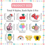 27Pcs 9 Style PVC Plastic Shoelace Buckle Clips, Shoe Decorations Charm, Cartoon Shoe Clasp, Hand Heart/Cherry/Rainbow, Mixed Color, 20~31x17~32x10~14mm, 3pcs/style