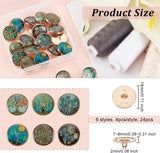 24Pcs 6 Styles Alloy Enamel Shank Buttons, Flat Round with Tree, Light Gold, Mixed Color, 18x7~8mm, Hole: 2mm, 4pcs/style