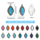 30Pcs 15 Colors Zinc Alloy Pendants, with Resin, Horse Eye, Mixed Color, 23.5x14.5x5.5mm, Hole: 1.8mm, 2pcs/color