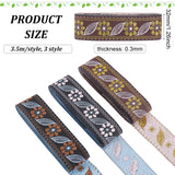 10.5M 3 Styles Ethnic Style Embroidery Polyester Ribbons, Jacquard Ribbon, Garment Accessories, Flower & Leaf Pattern, Mixed Color, 1-1/4 inch(32mm)