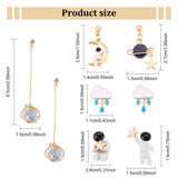 4 Pairs 4 Style Spaceman & Moon & Star Alloy Enamel Stud Earrings Set, Brass Cage Drop Earrings for Women, Mixed Color, 14~65mm, Pin: 0.6~0.8mm, 1 Pair/style