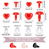 120 Sets 12 Style Plastic Heart Safety Noses, with Spacer, for Doll Making, Mixed Color, 7~13x8~15x16~20mm, Pin: 4.5~5mm, Spacer: 9~17x3~5mm, Hole: 2.5~5mm, 2pcs/set, 10 sets/style