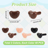 120Pcs 3 Colors Plastic Triangular Safety Noses, for Doll Making, Mixed Color, 6x6.5x10mm, 40pcs/color