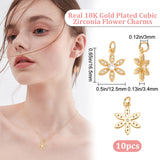 Eco-friendly Brass Micro Pave Clear Cubic Zirconia Pendants, with Jump Ring, Cadmium Free & Lead Free, Flower, Real 18K Gold Plated, 16.5x12.5x3.4mm, Hole: 3mm, 10pcs/box