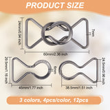 12Pcs 3 Colors Alloy Belt Buckles, Belt Clasp for DIY Woman Belt Accessories, 8 Shape, Mixed Color, 24x60x7mm, Inner Diameter: 38.5x24.5mm, 4pcs/color