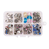 European Beads Sets, Large Hole Beads Sets, with Alloy European Beads(Rhinestone/Enamel) and Glass European Beads, Mixed Color, 10~27x5~14x8~11mm, Hole: 4~6mm, 60pcs/box