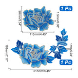 2Pcs 2 Style Peony Polyester Embroidery Sew on Clothing Patches, Flower Applique, Sewing Craft Decoration, Cornflower Blue, 90~215x113~182x1~1.5mm, 1pc/style