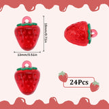 24Pcs Transparent Resin Imitation Fruit Pendants, Strawberry Charms, Red, 18x13mm