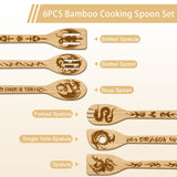 6Pcs Bamboo Spoons & Knifes & Forks, Flatware for Dessert, Dragon, 60x300mm, 6 style, 1pc/style, 6pcs/set