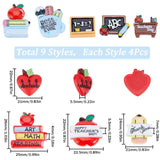 36pcs 9 styles Teachers' Day Theme Opaque Resin Cabochons, School Supplies, Mixed Shapes, 20~26x19.5~27.5x4~7mm, 4pcs/style