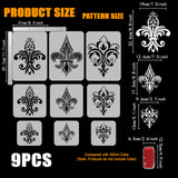 PET Hollow Out Drawing Painting Stencils, for DIY Scrapbook, Photo Album, Fleur De Lis, 200~297x200~210mm, 9pcs/set