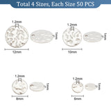 200pcs 4 style 304 Stainless Steel Charms, Textured, Flat Round, Stainless Steel Color, 6~12x1mm, Hole: 1.2mm, 50pcs/style