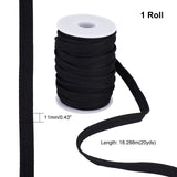 Flat Polyester Elastic Cord/Band, Webbing Garment Sewing Accessories, Black, 11mm, about 20.00 Yards(18.29m)/Set