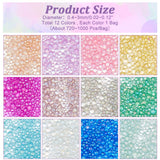12 Bags 12 Colors Glass Beads, No Hole, Round, Mixed Color, 0.4~3mm, 720~1000Pcs/bag, 1 Bag/color