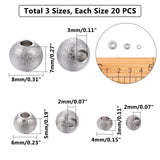 304 Stainless Steel Textured Spacer Beads, Round, Stainless Steel Color, 60pcs/box