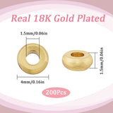 200Pcs Brass Spacer Beads, Nickel Free, Flat Round/Disc, Real 18K Gold Plated, 4x1.5mm, Hole: 1.5mm