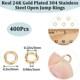 400Pcs 304 Stainless Steel Open Jump Rings, Round Ring, Real 24K Gold Plated, 18 Gauge, 5x1mm, Inner Diameter: 3mm