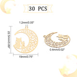 Rack Plating 201 Stainless Steel Filigree Pendants, Etched Metal Embellishments, Moon with Cat, Real 18K Gold Plated, 22.5x19x0.4mm, Hole: 1.2mm, 30pcs/box