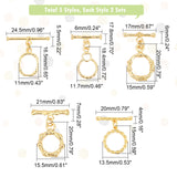 10Set 5 Style Brass Toggle Clasps, with Jump Rings, Long-Lasting Plated, Polygon, Real 18K Gold Plated, Polygon: 20x15.5x2mm, Hole: 3.4x3mm, Bar:21x7x2mm, Hole: 1.8mm, 5 style, 2set/style, 10set