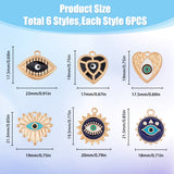 36Pcs 6 Style Alloy Enamel Pendants, Golden, Eye/Heart/Flat Round with Evil Eye, Mixed Color, 17.5~21.5x17~23x1.5~3mm, Hole: 1.6~2mm, 6pcs/style