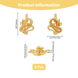 Brass Pendants, Dragon, Golden, 30x23x10.5mm, Hole: 4x4.5mm, 6pcs/box
