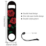 201 Stainless Steel Bottle Opener, with PU Leather Cord, Rectangle, Rose Pattern, 178x38x2mm