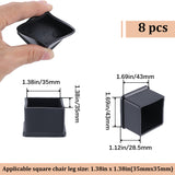 Square Shaped Plastic Furniture Leg Covers, Table Chair Feet Insert End Caps, Floor Protectors, Black, 43x43x28.5mm, Inner Diameter: 35x35mm