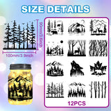 12 Style Silhouette Paper, for Lighting Decoration, Paper Cut Light Box, Rectangle, Mountain & Forest, 90x100mm, 12pcs/set