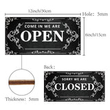 Printed Natural Wood Hanging Wall Decorations, Open/Closed Business Signs, for Front Door Home Decoration, Rectangle with Word, Black, 150x300mm